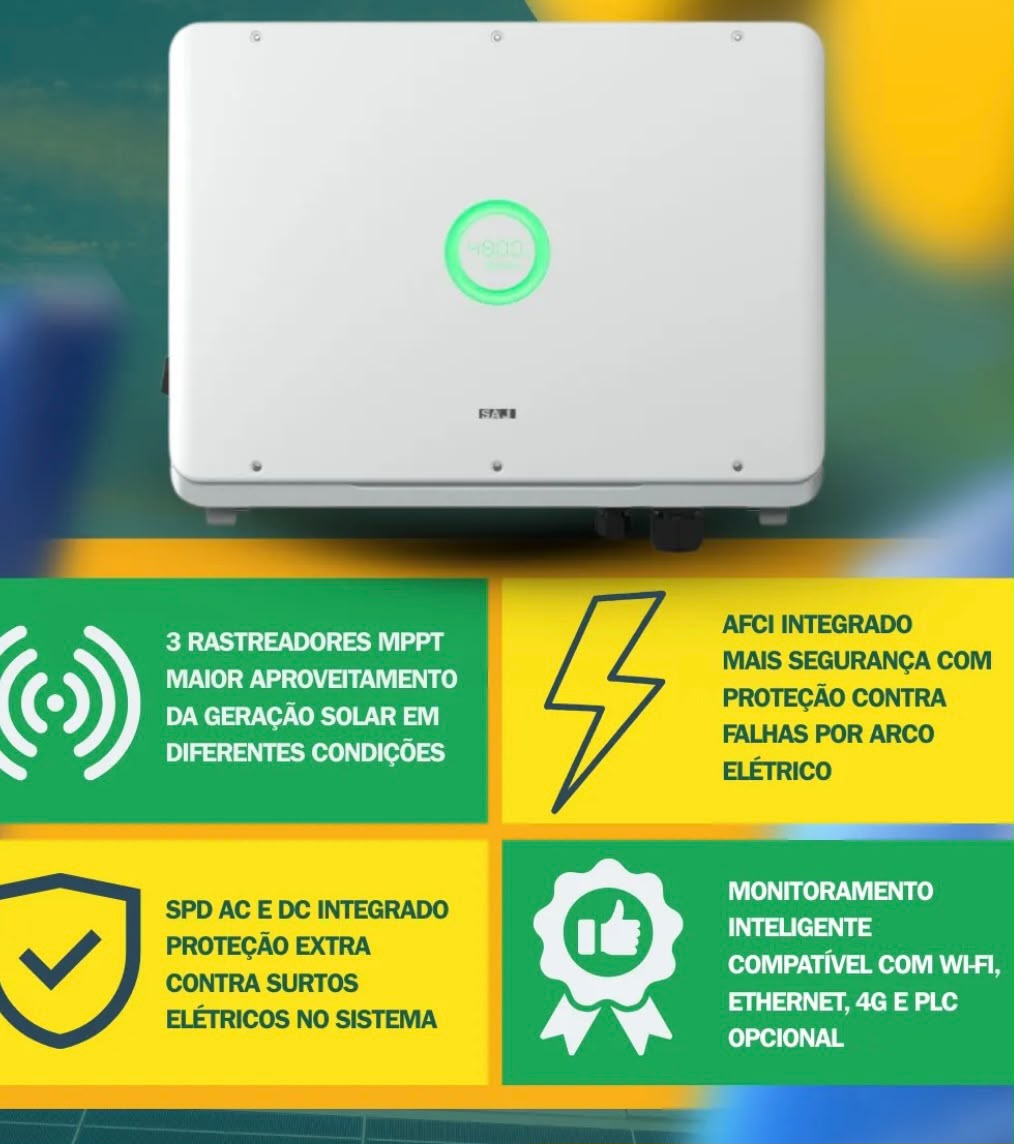 INVERSOR SAJ AFCI MONO 10KW-R6 220V 3MPPT - Imagem 4